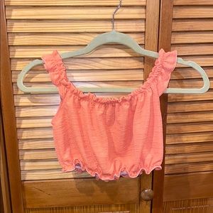 coral off the shoulder crop top
